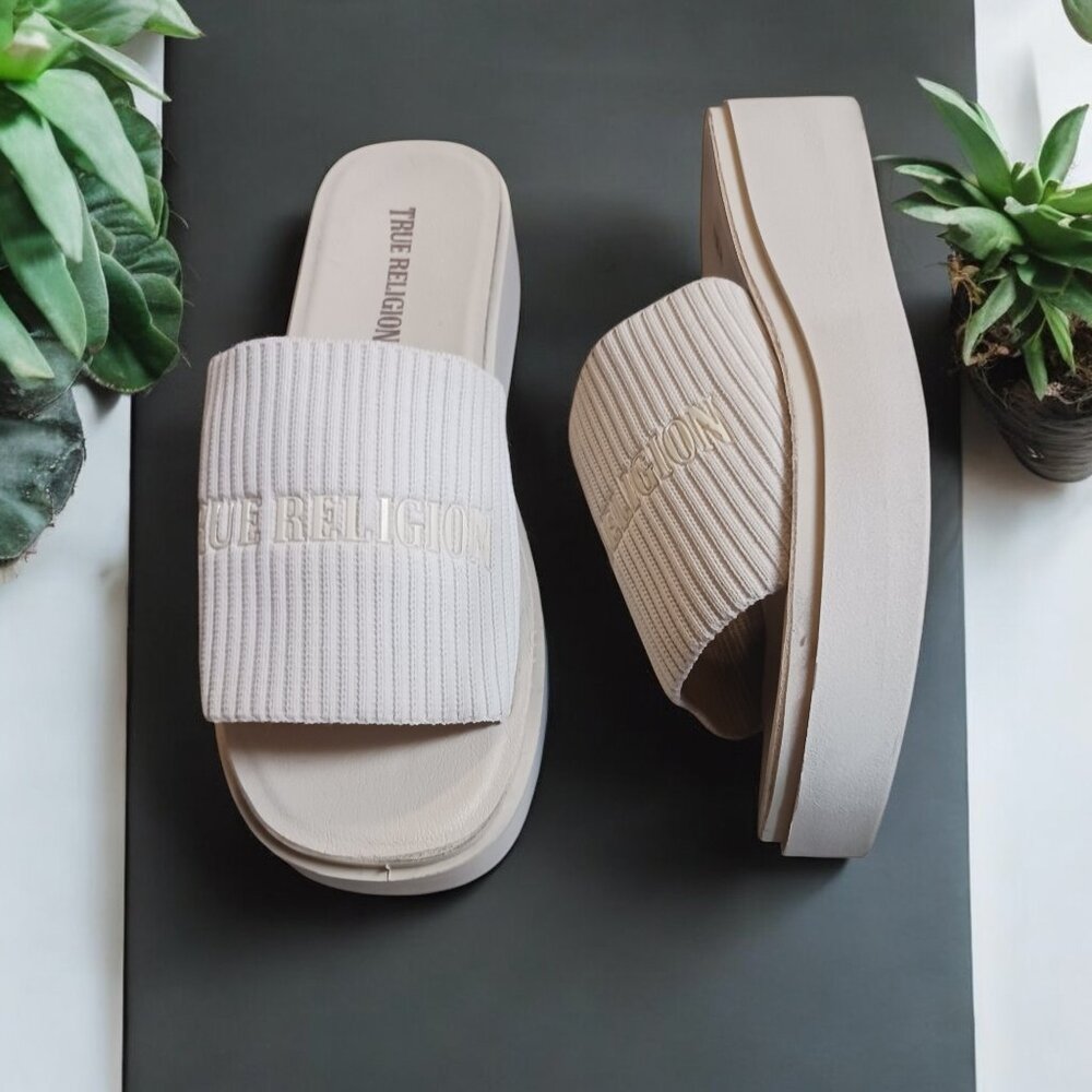 True Religion Jann Bone Platform Slides Women’s 7.5